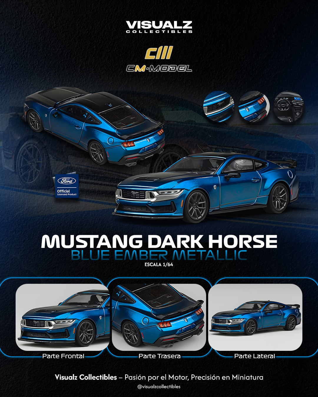 PRE ORDEN CM Model 1:64 / Mustang Dark Horse Blue Ember
