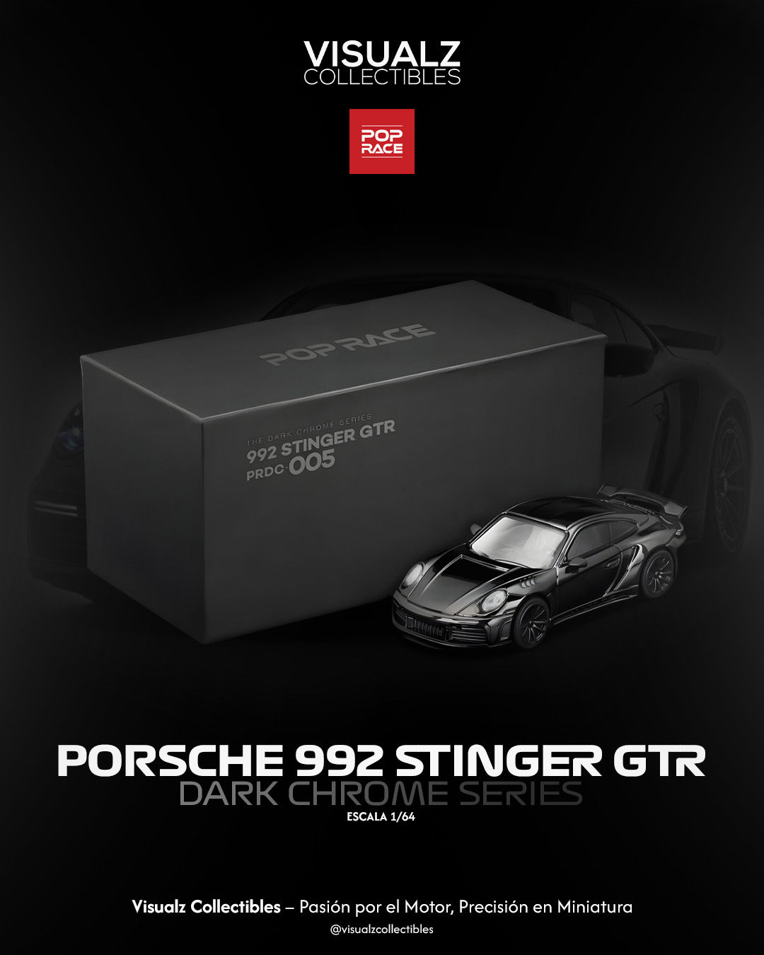 PRE ORDEN PopRace Dark Chrome Series 1:64 / Porsche 992 Stinger GTR