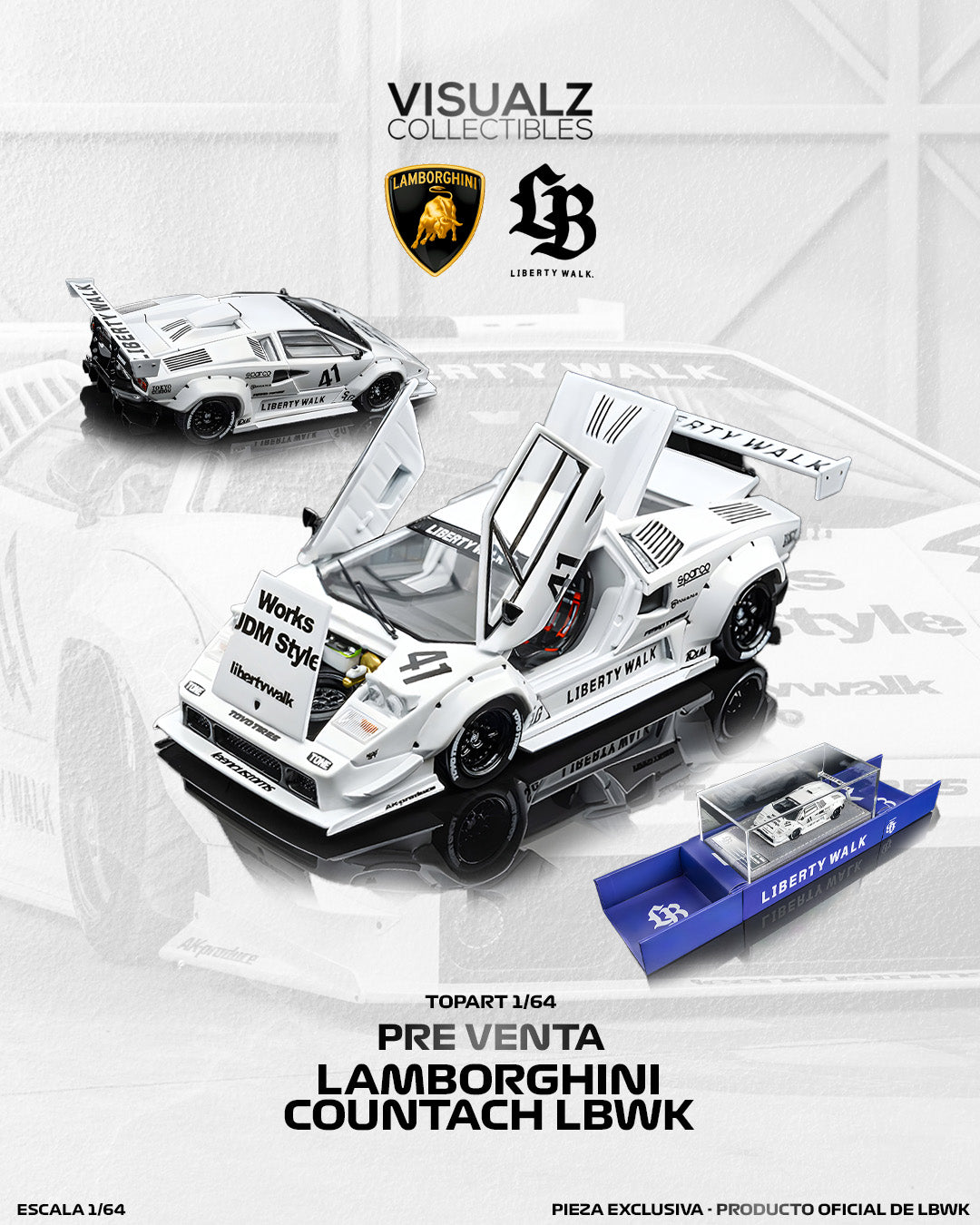 PRE ORDER TopArt 1:64 / Lamborghini Countach LBWK Blanco Producto