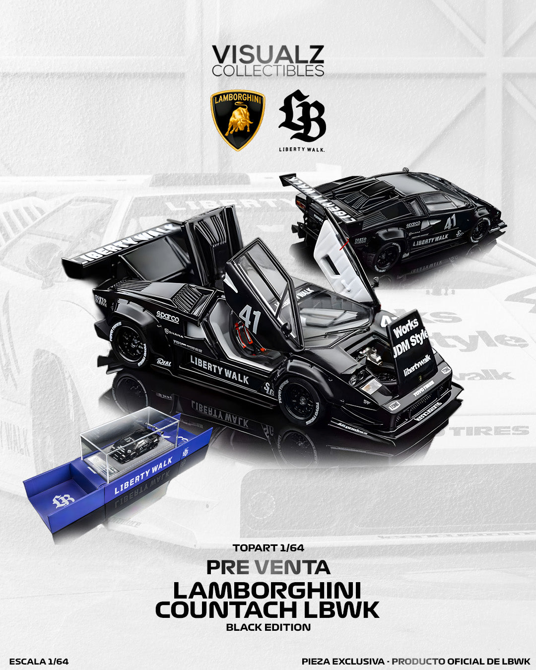 PRE ORDER TopArt 1:64 / Lamborghini Countach LBWK Negro Producto