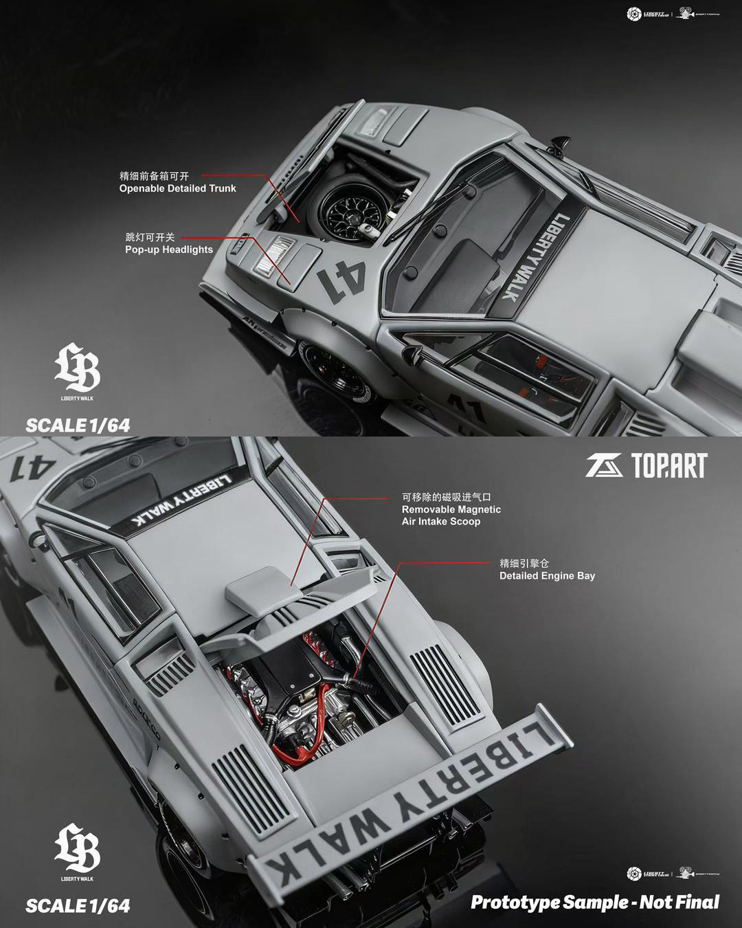 PRE ORDEN TopArt 1:64 / Lamborghini Countach LBWK Grey
