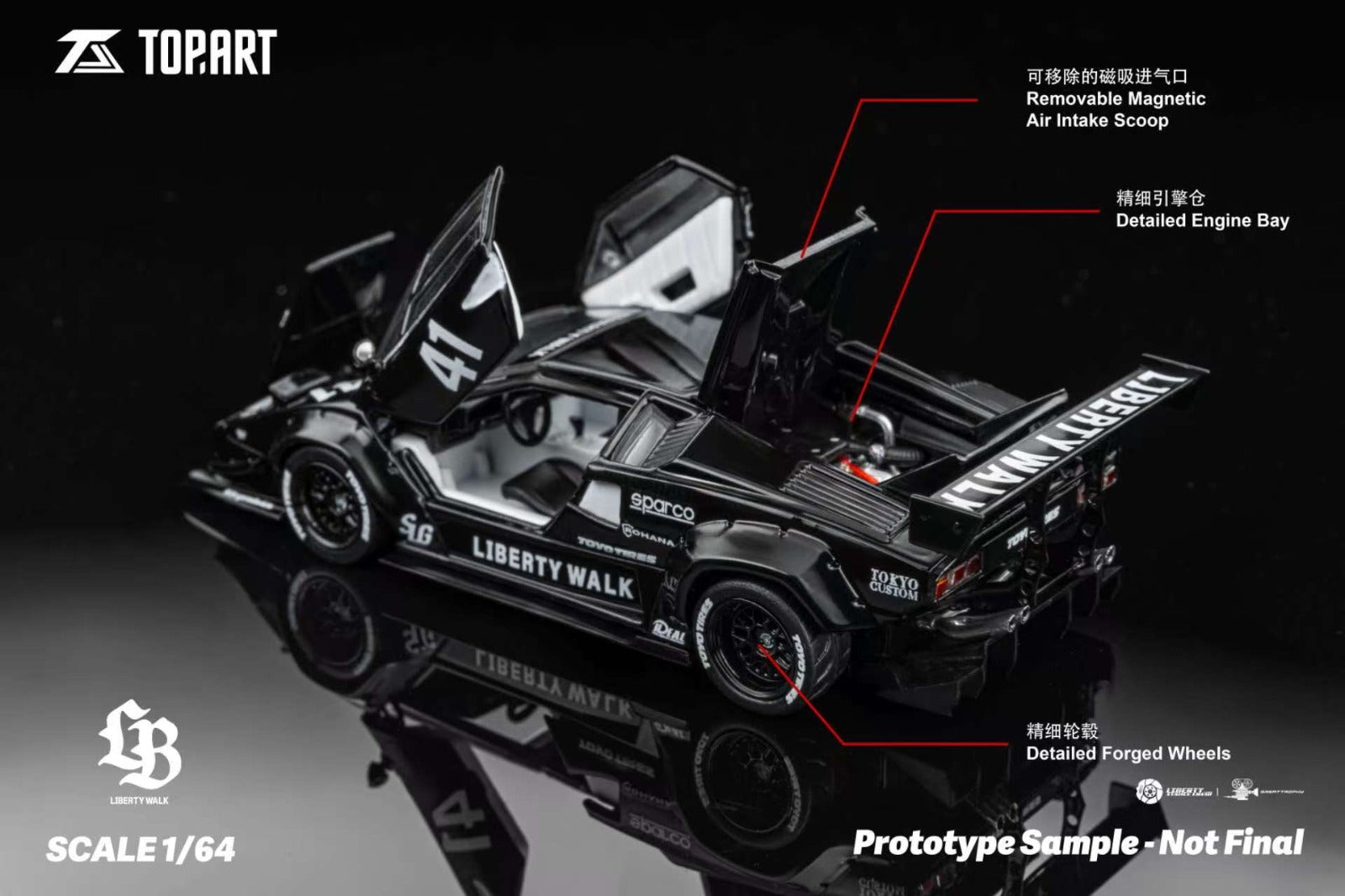 PRE ORDER TopArt 1:64 / Lamborghini Countach LBWK Negro Producto